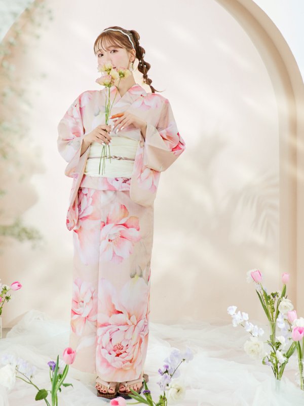 画像7: 【即日発送！】くすみピンクスウィート牡丹浴衣  【浴衣３点セット 浴衣/帯/下駄】[YMT] (7)