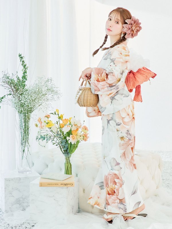 画像11: 【即日発送】アプリコットピンク牡丹浴衣  【浴衣３点セット 浴衣/帯/下駄】[YMT] (11)