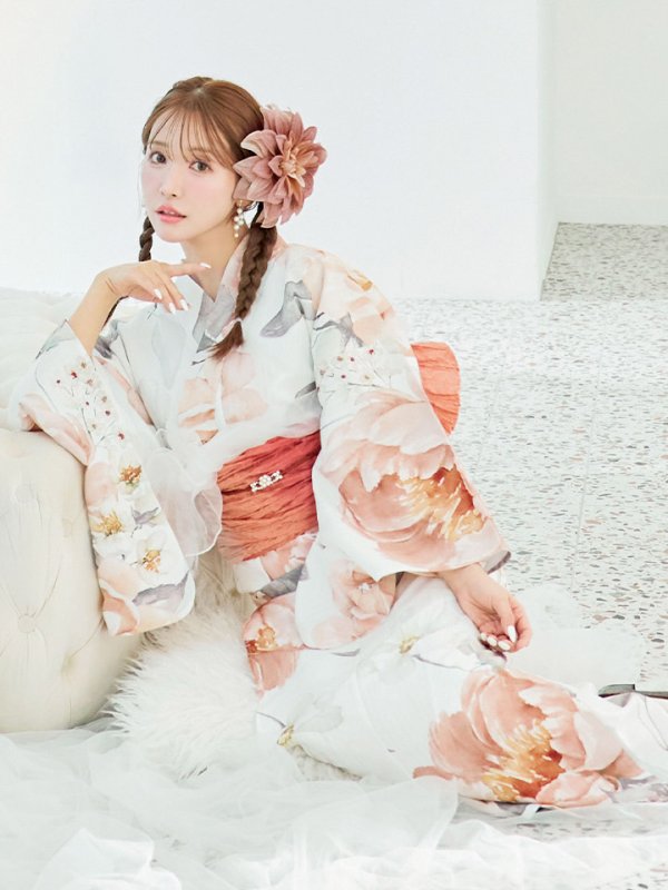 画像13: 【即日発送】アプリコットピンク牡丹浴衣  【浴衣３点セット 浴衣/帯/下駄】[YMT] (13)