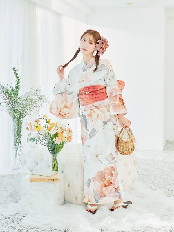 画像5: 【即日発送】アプリコットピンク牡丹浴衣  【浴衣３点セット 浴衣/帯/下駄】[YMT] (5)