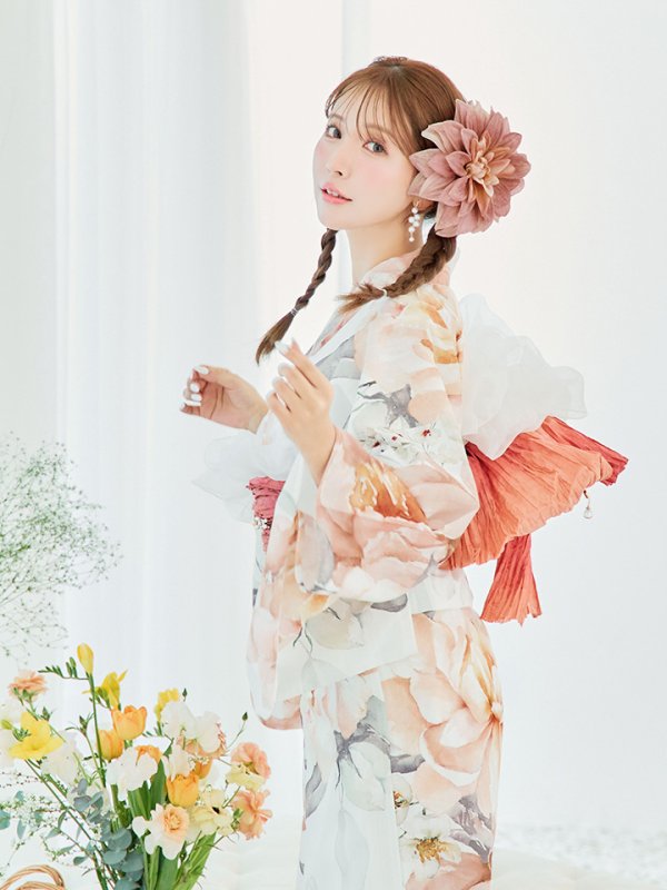 画像6: 【即日発送】アプリコットピンク牡丹浴衣  【浴衣３点セット 浴衣/帯/下駄】[YMT] (6)