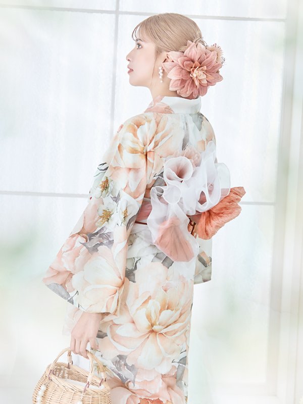 画像11: 【即日発送】アプリコットピンク牡丹浴衣  【浴衣３点セット 浴衣/帯/下駄】[YMT] (11)