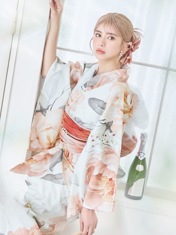 画像12: 【即日発送】アプリコットピンク牡丹浴衣  【浴衣３点セット 浴衣/帯/下駄】[YMT] (12)