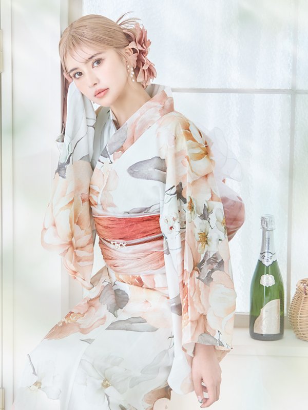 画像13: 【即日発送】アプリコットピンク牡丹浴衣  【浴衣３点セット 浴衣/帯/下駄】[YMT] (13)