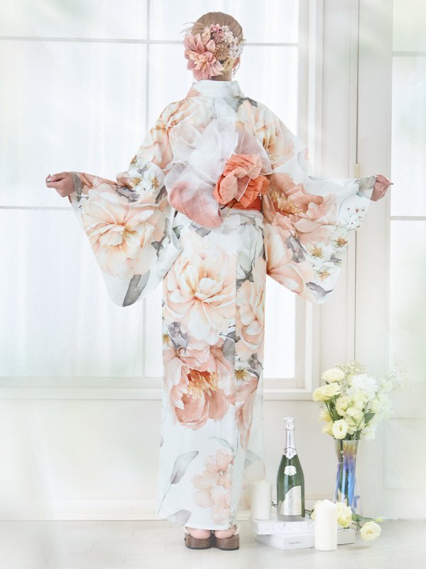 画像18: 【即日発送】アプリコットピンク牡丹浴衣  【浴衣３点セット 浴衣/帯/下駄】[YMT] (18)