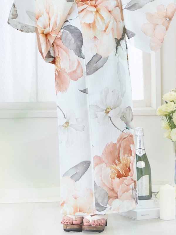 画像20: 【即日発送】アプリコットピンク牡丹浴衣  【浴衣３点セット 浴衣/帯/下駄】[YMT] (20)