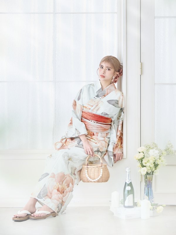 画像6: 【即日発送】アプリコットピンク牡丹浴衣  【浴衣３点セット 浴衣/帯/下駄】[YMT] (6)