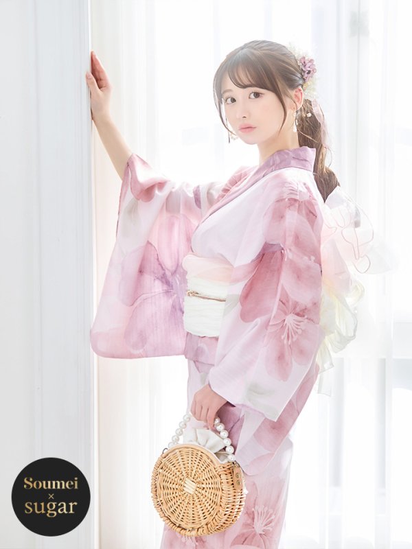 画像2: 【即日発送】sweetチェリーブロッサム浴衣  【浴衣３点セット 浴衣/帯/下駄】[YMT] (2)