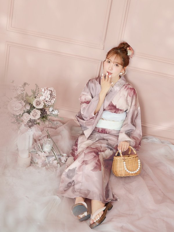 画像10: 【即日発送】アンティークフラワーピンク浴衣  【浴衣３点セット 浴衣/帯/下駄】[YMT] (10)