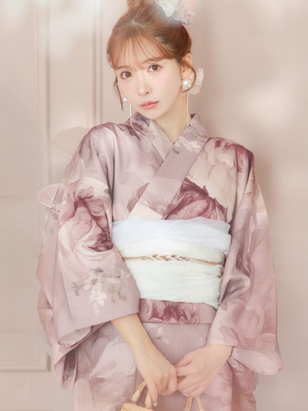 画像2: 【即日発送】アンティークフラワーピンク浴衣  【浴衣３点セット 浴衣/帯/下駄】[YMT] (2)