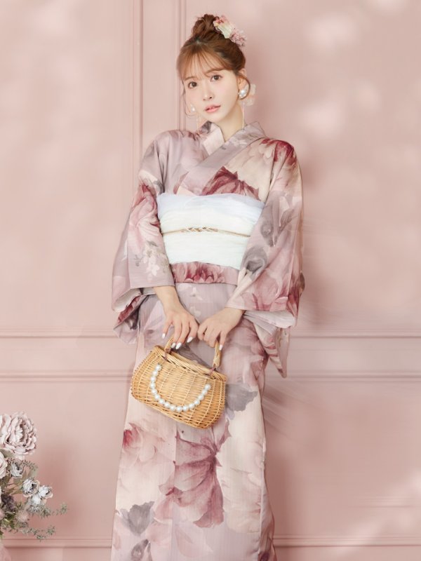 画像6: 【即日発送】アンティークフラワーピンク浴衣  【浴衣３点セット 浴衣/帯/下駄】[YMT] (6)