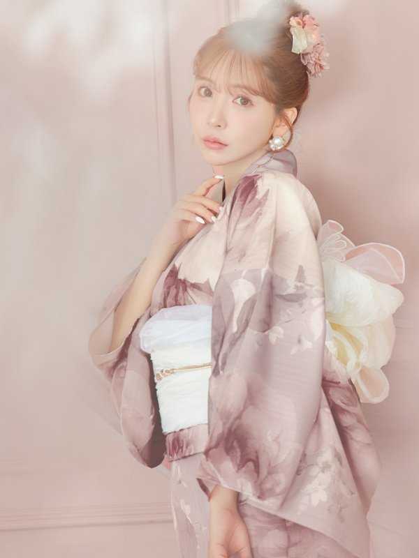 画像9: 【即日発送】アンティークフラワーピンク浴衣  【浴衣３点セット 浴衣/帯/下駄】[YMT] (9)