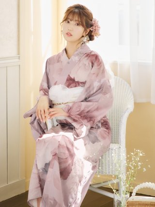 アンティークフラワーピンク浴衣【浴衣３点セット 浴衣/帯/下駄】 即日発送】ニュアンスピンクフラワー浴衣【浴衣3点セット 浴衣
