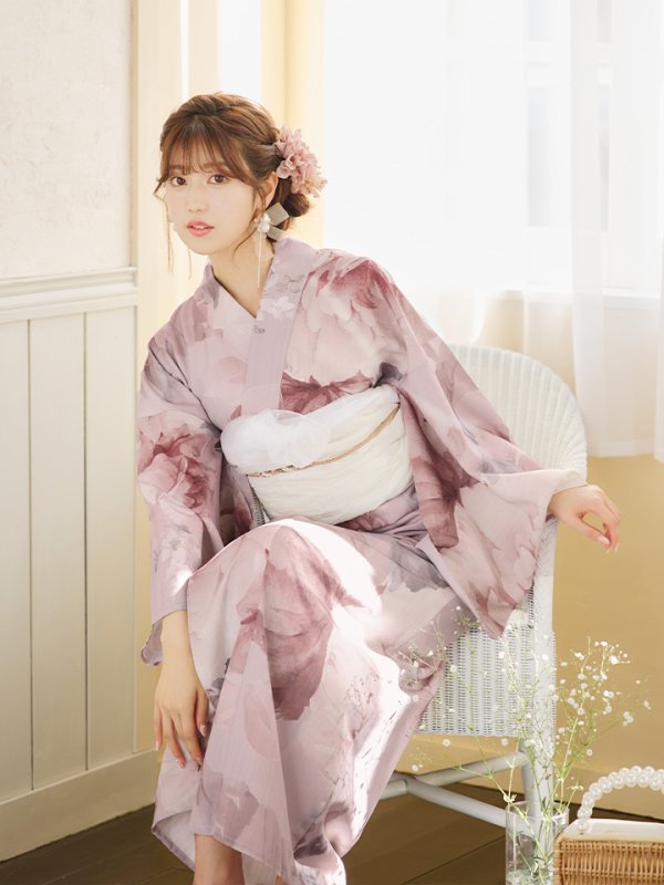 画像14: 【即日発送】アンティークフラワーピンク浴衣  【浴衣３点セット 浴衣/帯/下駄】[YMT] (14)