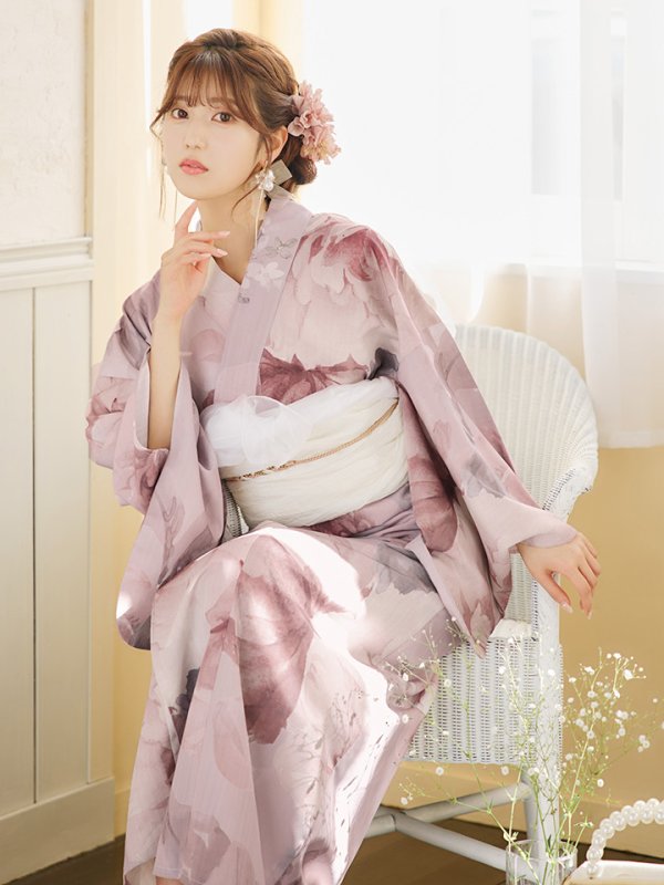 画像15: 【即日発送】アンティークフラワーピンク浴衣  【浴衣３点セット 浴衣/帯/下駄】[YMT] (15)