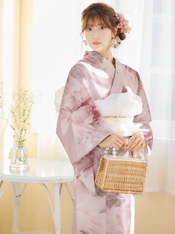 画像3: 【即日発送】アンティークフラワーピンク浴衣  【浴衣３点セット 浴衣/帯/下駄】[YMT] (3)