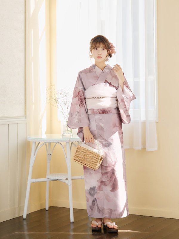 画像5: 【即日発送】アンティークフラワーピンク浴衣  【浴衣３点セット 浴衣/帯/下駄】[YMT] (5)