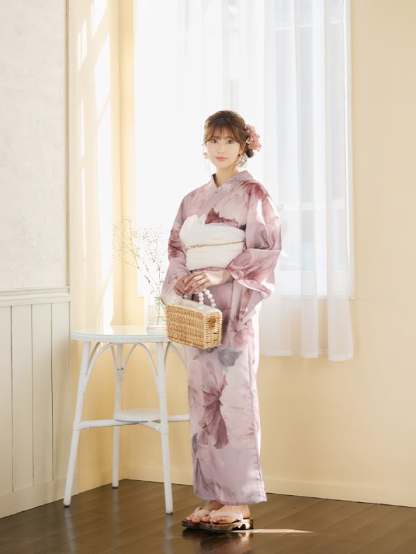 画像6: 【即日発送】アンティークフラワーピンク浴衣  【浴衣３点セット 浴衣/帯/下駄】[YMT] (6)