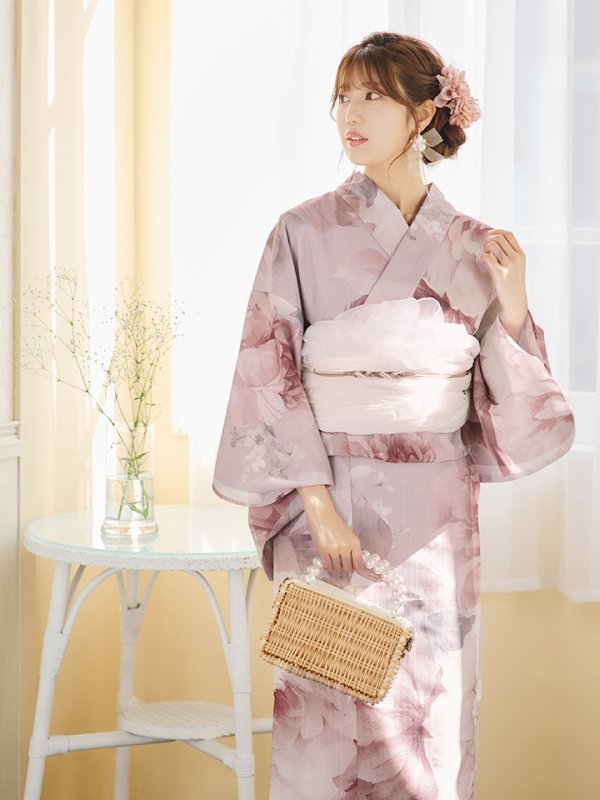 画像8: 【即日発送】アンティークフラワーピンク浴衣  【浴衣３点セット 浴衣/帯/下駄】[YMT] (8)