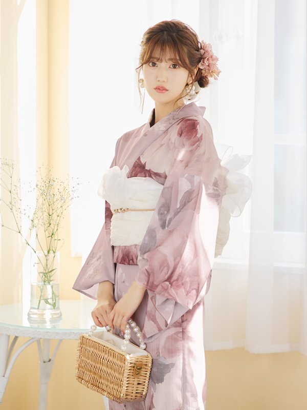 画像9: 【即日発送】アンティークフラワーピンク浴衣  【浴衣３点セット 浴衣/帯/下駄】[YMT] (9)