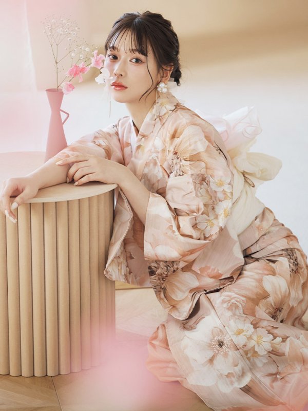 画像2: 【即日発送！】くすみピンクスウィート浴衣  【浴衣３点セット 浴衣/帯/下駄】[YMT] (2)