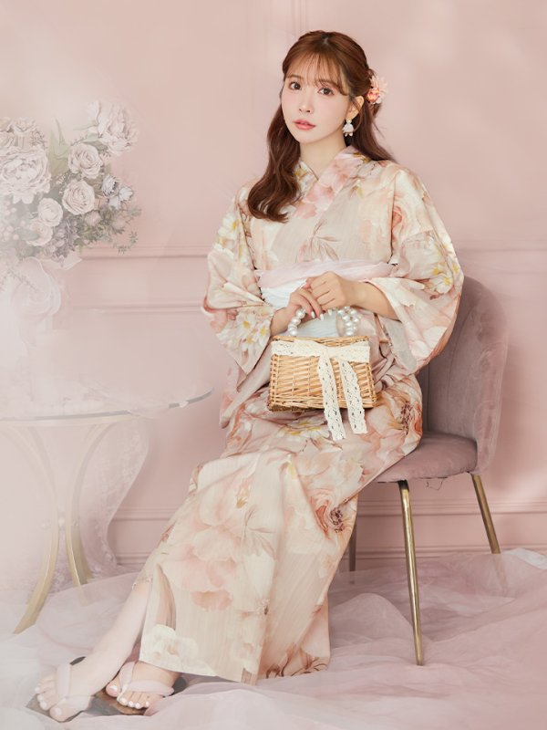 画像6: 【即日発送！】アンティークフラワーピンク浴衣  【浴衣３点セット 浴衣/帯/下駄】[YMT] (6)