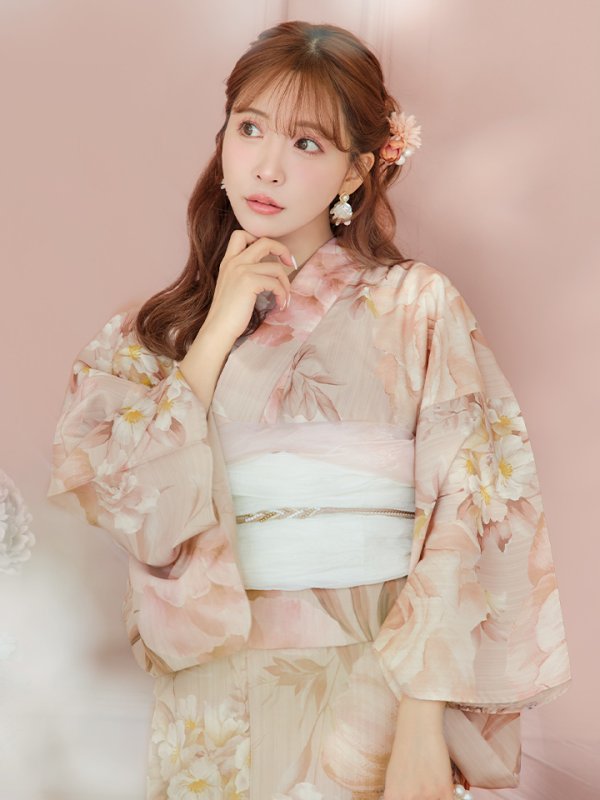 画像14: 【即日発送！】アンティークフラワーピンク浴衣  【浴衣３点セット 浴衣/帯/下駄】[YMT] (14)