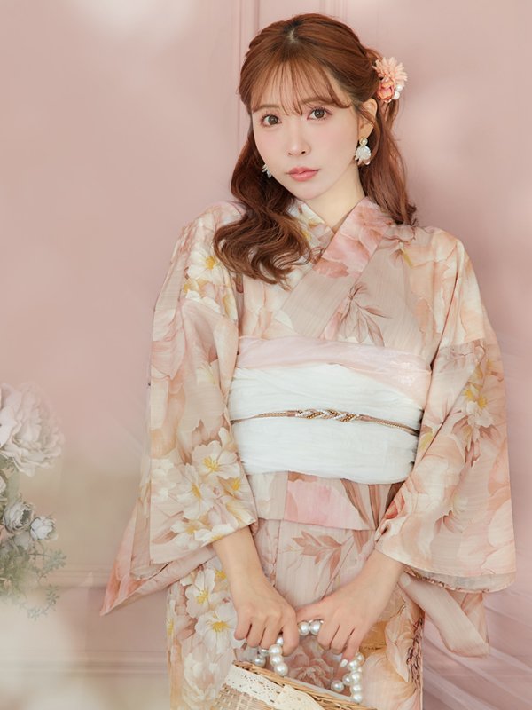 画像15: 【即日発送！】アンティークフラワーピンク浴衣  【浴衣３点セット 浴衣/帯/下駄】[YMT] (15)