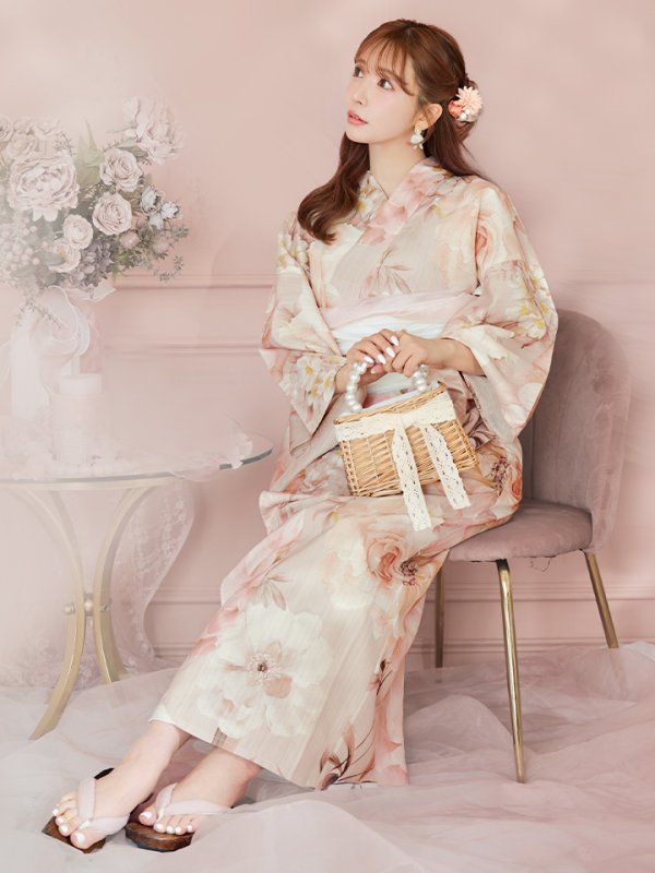 画像7: 【即日発送！】アンティークフラワーピンク浴衣  【浴衣３点セット 浴衣/帯/下駄】[YMT] (7)