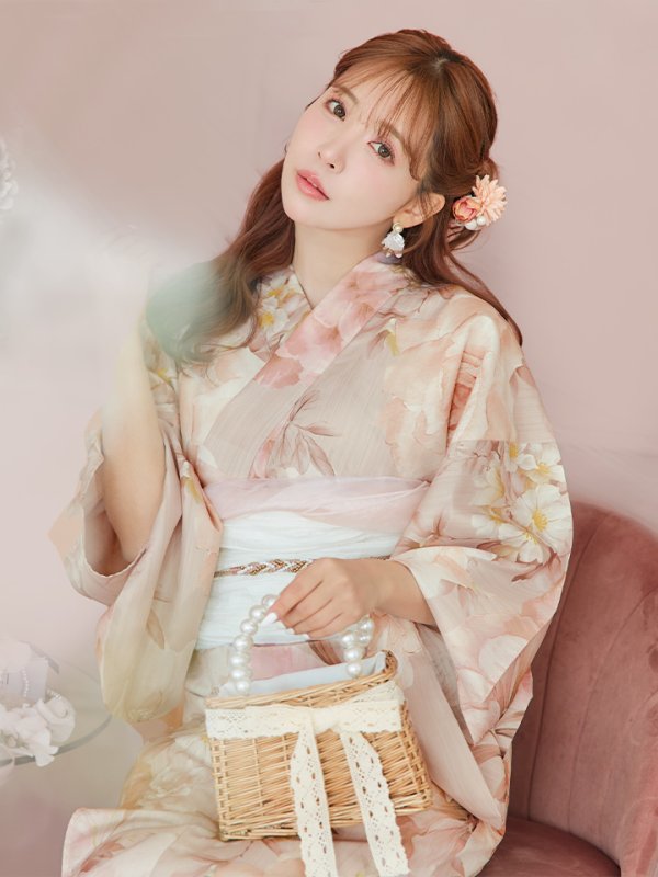 画像8: 【即日発送！】アンティークフラワーピンク浴衣  【浴衣３点セット 浴衣/帯/下駄】[YMT] (8)