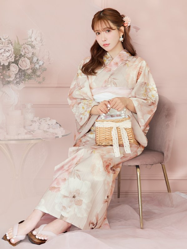 画像9: 【即日発送！】アンティークフラワーピンク浴衣  【浴衣３点セット 浴衣/帯/下駄】[YMT] (9)