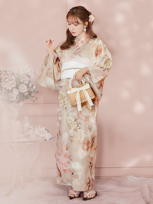 画像10: 【即日発送！】アンティークフラワーピンク浴衣  【浴衣３点セット 浴衣/帯/下駄】[YMT] (10)