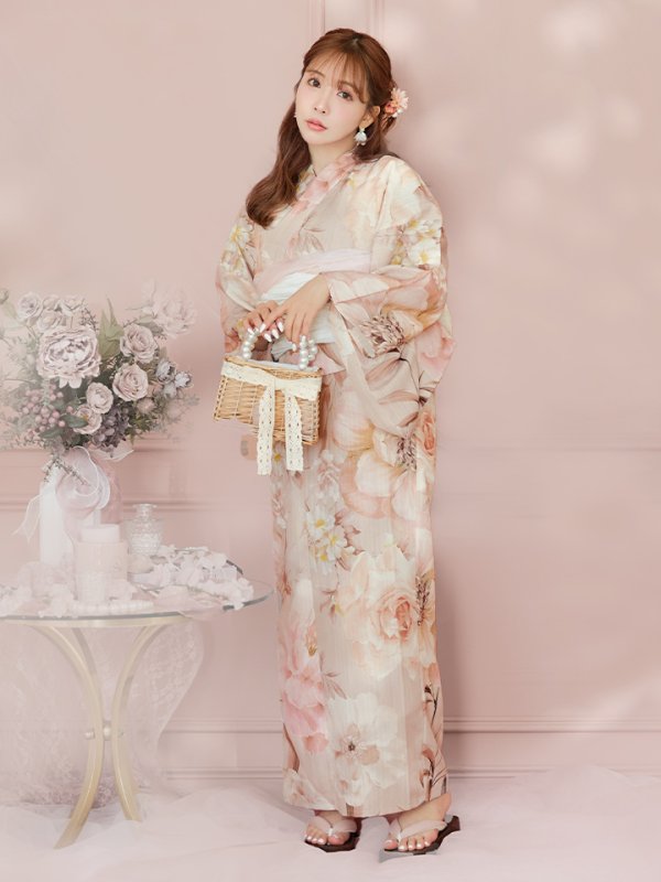 画像11: 【即日発送！】アンティークフラワーピンク浴衣  【浴衣３点セット 浴衣/帯/下駄】[YMT] (11)