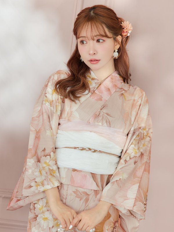 画像12: 【即日発送！】アンティークフラワーピンク浴衣  【浴衣３点セット 浴衣/帯/下駄】[YMT] (12)