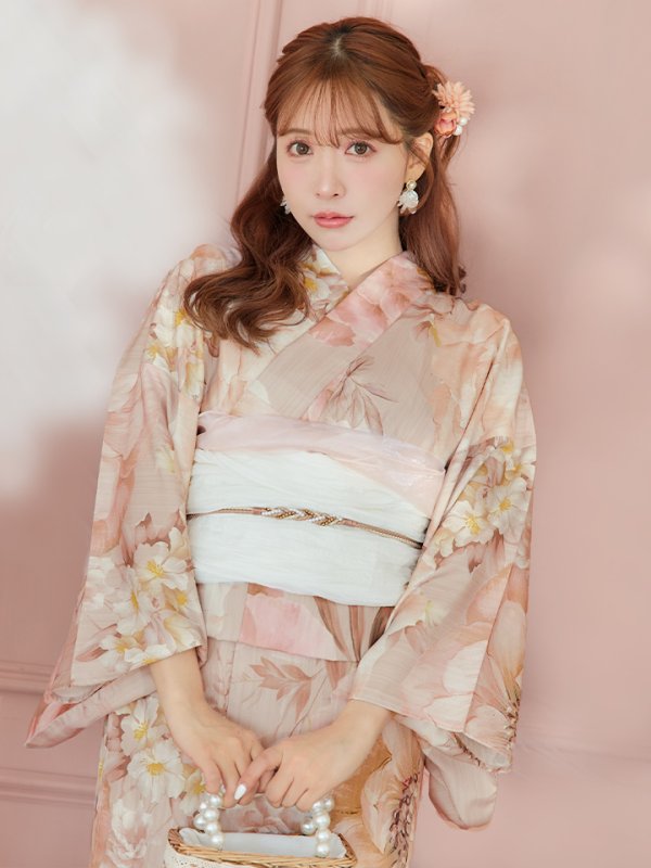 画像13: 【即日発送！】アンティークフラワーピンク浴衣  【浴衣３点セット 浴衣/帯/下駄】[YMT] (13)