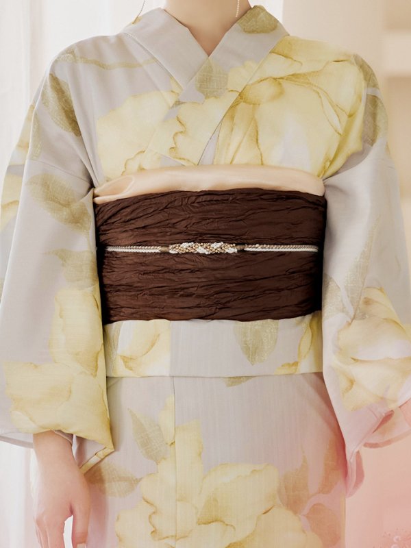 画像19: 【即日発送】【浴衣セール！】グレージュ×イエローフラワー浴衣  【浴衣３点セット 浴衣/帯/下駄】[YMT] (19)