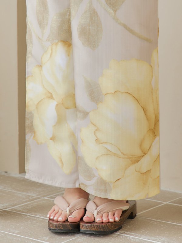 画像21: 【即日発送】【浴衣セール！】グレージュ×イエローフラワー浴衣  【浴衣３点セット 浴衣/帯/下駄】[YMT] (21)