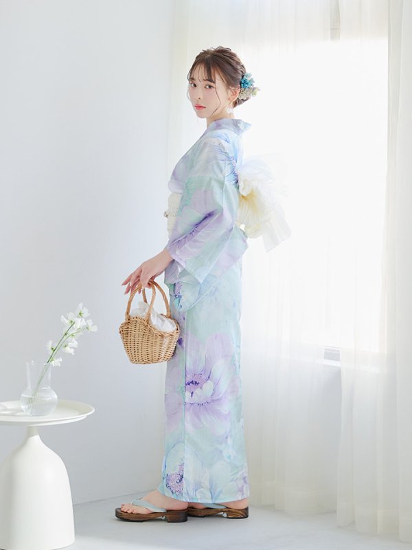 画像10: 【即日発送】ニュアンスフラワーミント牡丹浴衣  【浴衣３点セット 浴衣/帯/下駄】[YMT] (10)