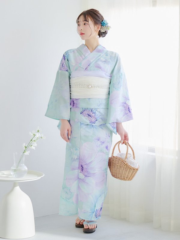 画像11: 【即日発送】ニュアンスフラワーミント牡丹浴衣  【浴衣３点セット 浴衣/帯/下駄】[YMT] (11)