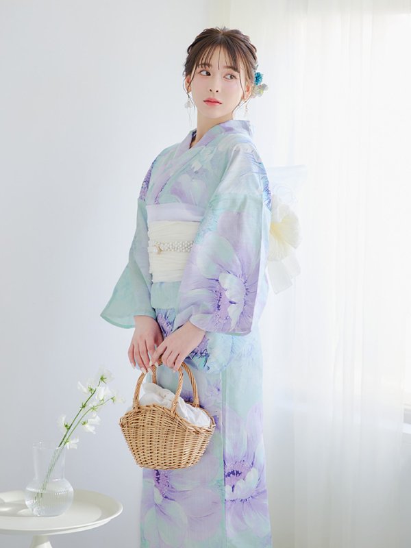画像12: 【即日発送】ニュアンスフラワーミント牡丹浴衣  【浴衣３点セット 浴衣/帯/下駄】[YMT] (12)