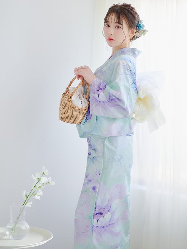 画像13: 【即日発送】ニュアンスフラワーミント牡丹浴衣  【浴衣３点セット 浴衣/帯/下駄】[YMT] (13)