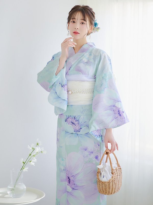 画像14: 【即日発送】ニュアンスフラワーミント牡丹浴衣  【浴衣３点セット 浴衣/帯/下駄】[YMT] (14)
