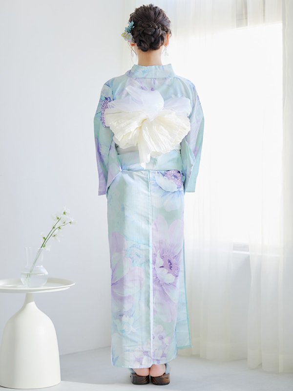 画像15: 【即日発送】ニュアンスフラワーミント牡丹浴衣  【浴衣３点セット 浴衣/帯/下駄】[YMT] (15)