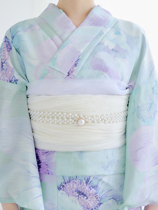 画像16: 【即日発送】ニュアンスフラワーミント牡丹浴衣  【浴衣３点セット 浴衣/帯/下駄】[YMT] (16)