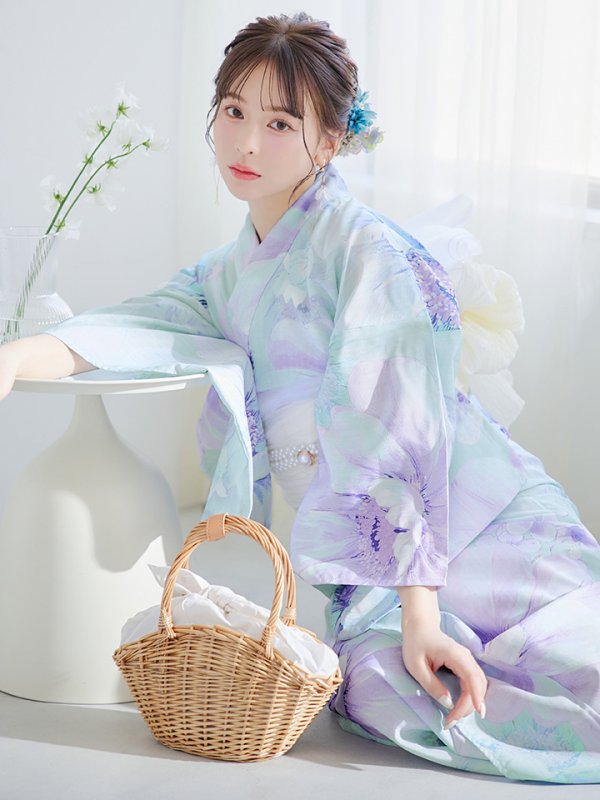 画像3: 【即日発送】ニュアンスフラワーミント牡丹浴衣  【浴衣３点セット 浴衣/帯/下駄】[YMT] (3)