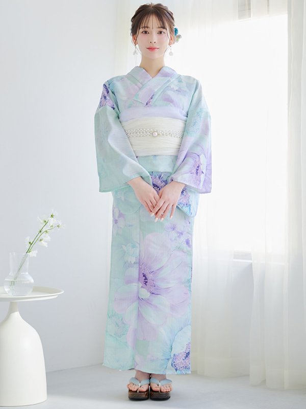 画像4: 【即日発送】ニュアンスフラワーミント牡丹浴衣  【浴衣３点セット 浴衣/帯/下駄】[YMT] (4)