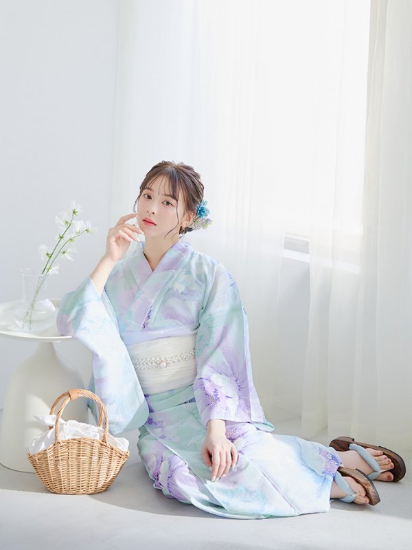 画像5: 【即日発送】ニュアンスフラワーミント牡丹浴衣  【浴衣３点セット 浴衣/帯/下駄】[YMT] (5)