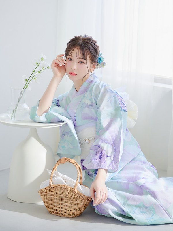 画像7: 【即日発送】ニュアンスフラワーミント牡丹浴衣  【浴衣３点セット 浴衣/帯/下駄】[YMT] (7)