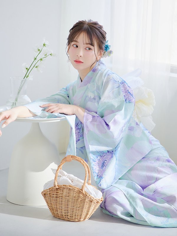 画像8: 【即日発送】ニュアンスフラワーミント牡丹浴衣  【浴衣３点セット 浴衣/帯/下駄】[YMT] (8)