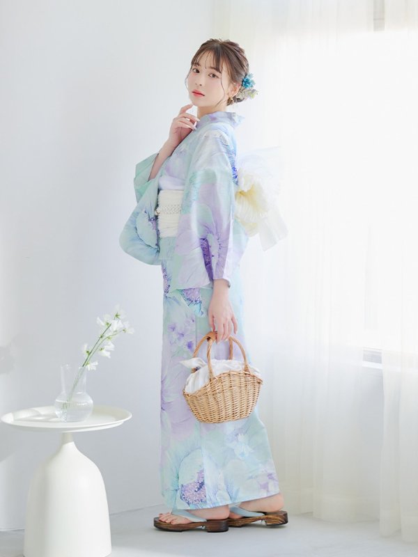 画像9: 【即日発送】ニュアンスフラワーミント牡丹浴衣  【浴衣３点セット 浴衣/帯/下駄】[YMT] (9)